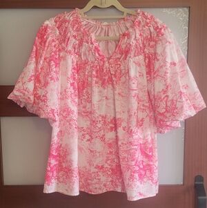 Beeson River Pink and White Patterned Blouse Size Medium
